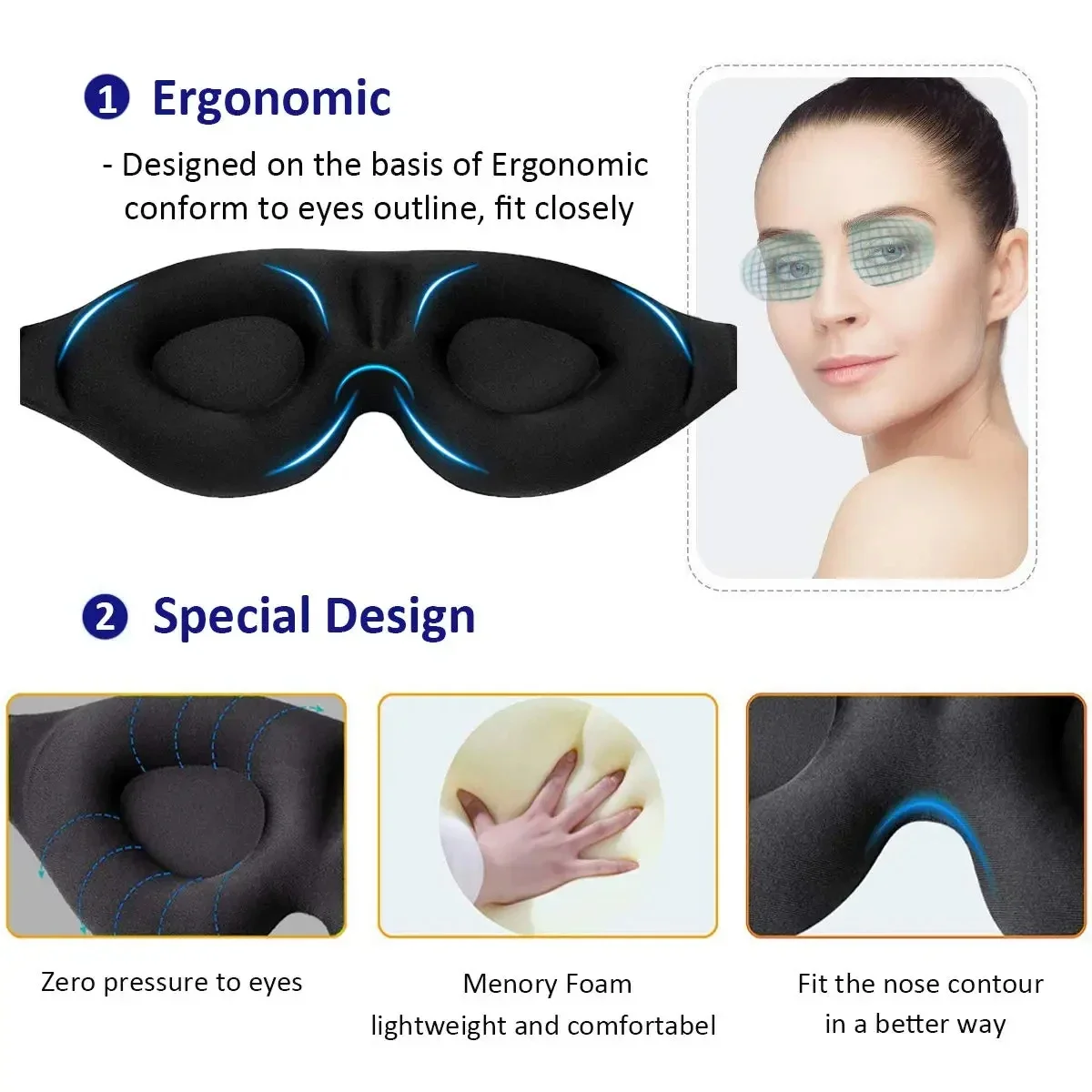 3D Blackout Eye Mask: Soft Contoured Sleep Mask for Travel & Home - Image 5